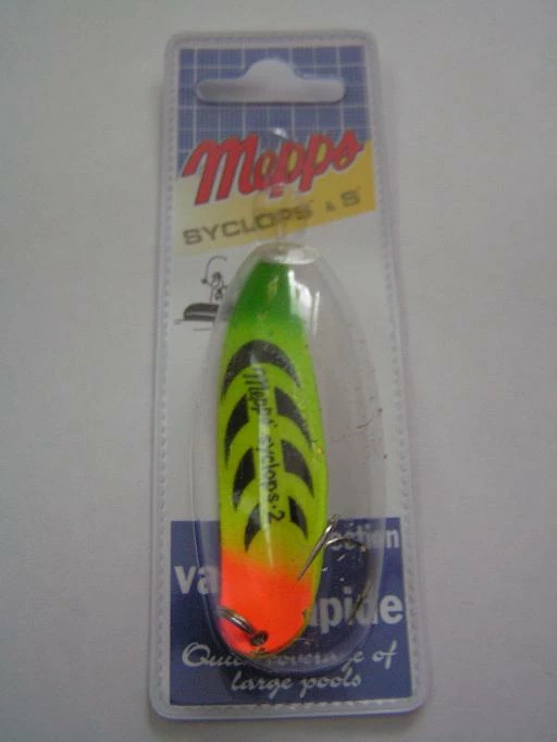 Mepps Syclops -lusikka, Koko:2,väri:Vihreä-kelta-oranssi,kulta 3 Mepps Syclops -lusikka, Koko:2,väri:Vihreä-kelta-oranssi,kulta